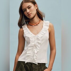 Anthropologie Pilcro V-Neck Ruffle-Front Tank Top NWT